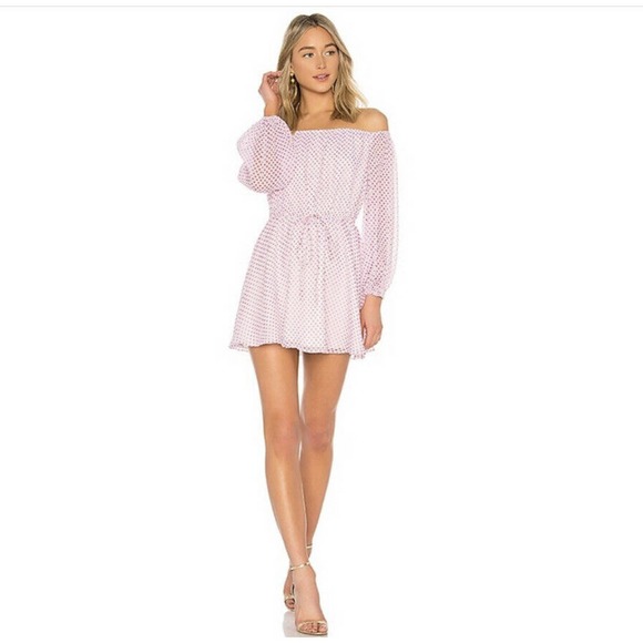 Lovers + Friends Small World Traveler Dress Pink Polka Dot Off Shoulders ac15 - Picture 1 of 10